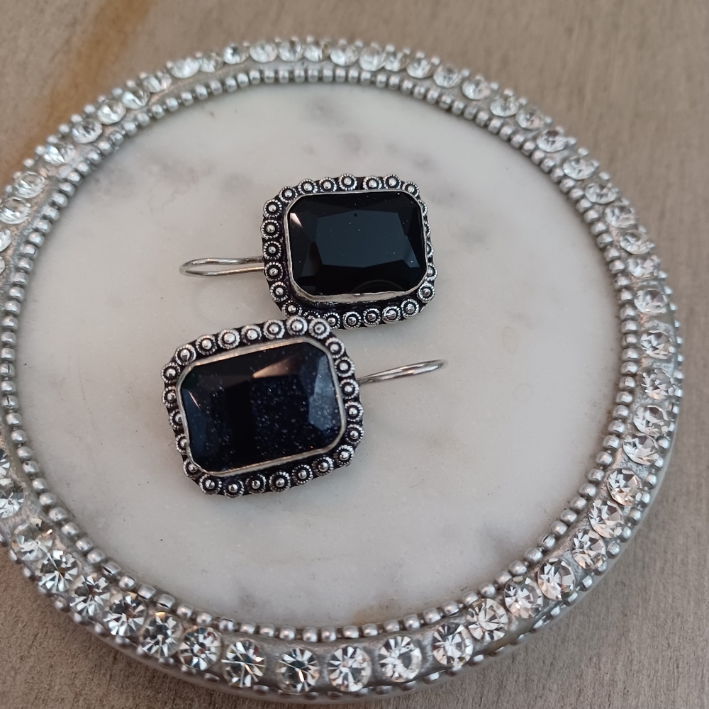 Blue Goldstone Square Earrings